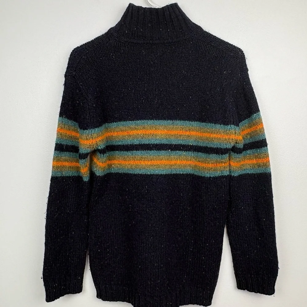 VTG J. CREW 100% Shetland Wool Black Stripe Mock Neck Sweater - Size S
